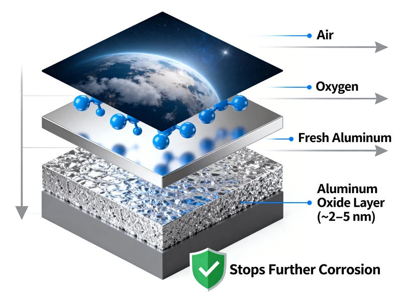 Why does the "rust" on aluminum actually protect it from corrosion?